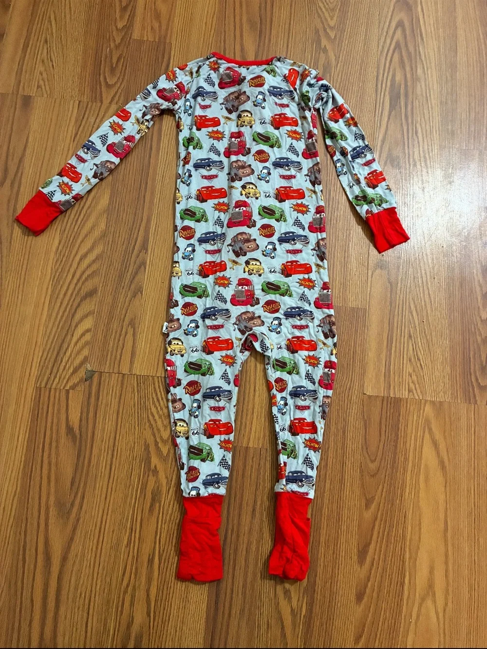 Kids Cars Print Footed Pajama Set with Red Trim